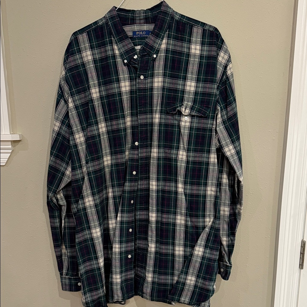 Polo Ralph Lauren Men's Green and Blue Checkered Shirt